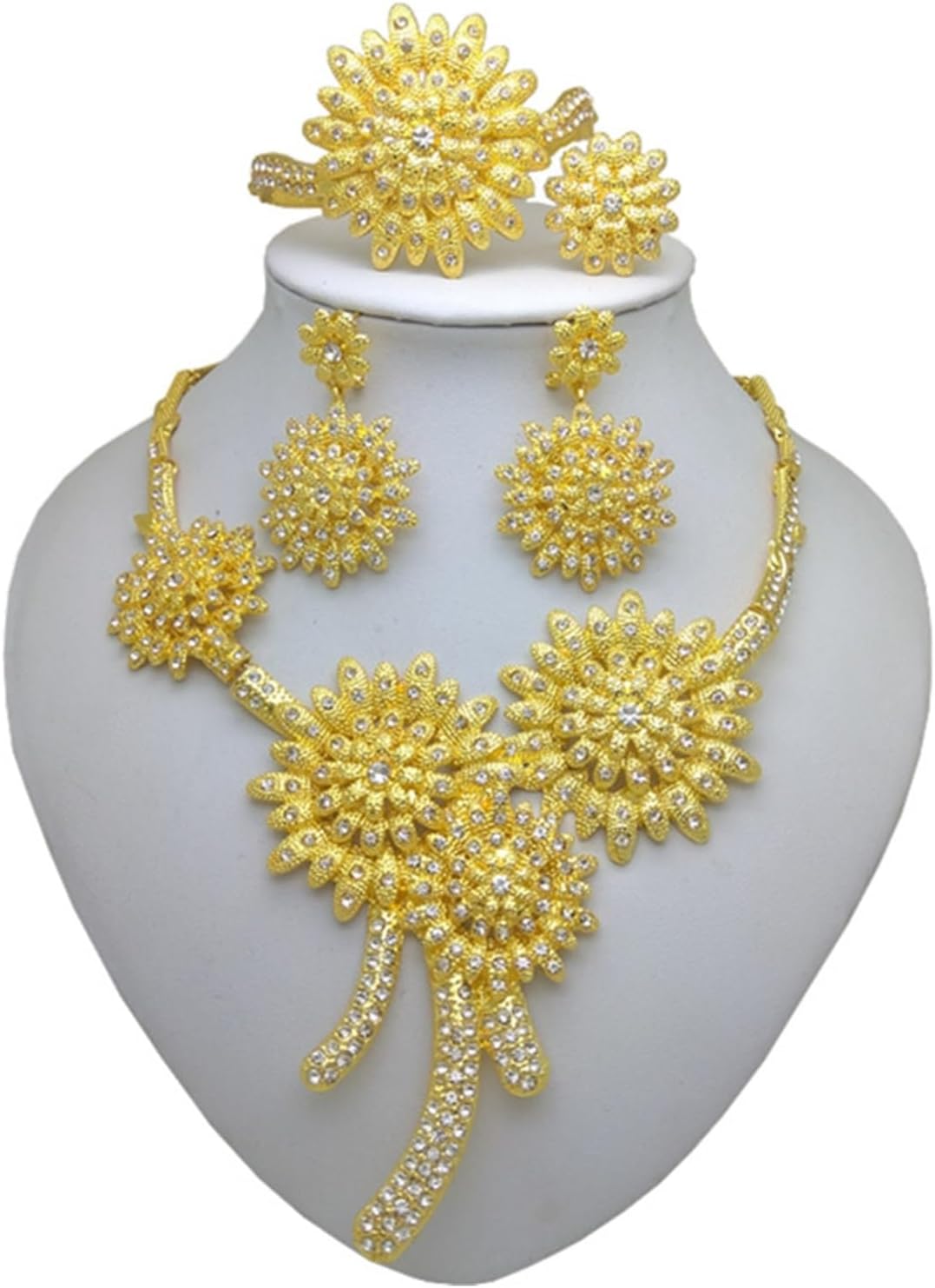 Promo image for Costume Gold Wedding Jewelry Set for Women Dubai Large Flowers Necklace Earring Bracelet Sets